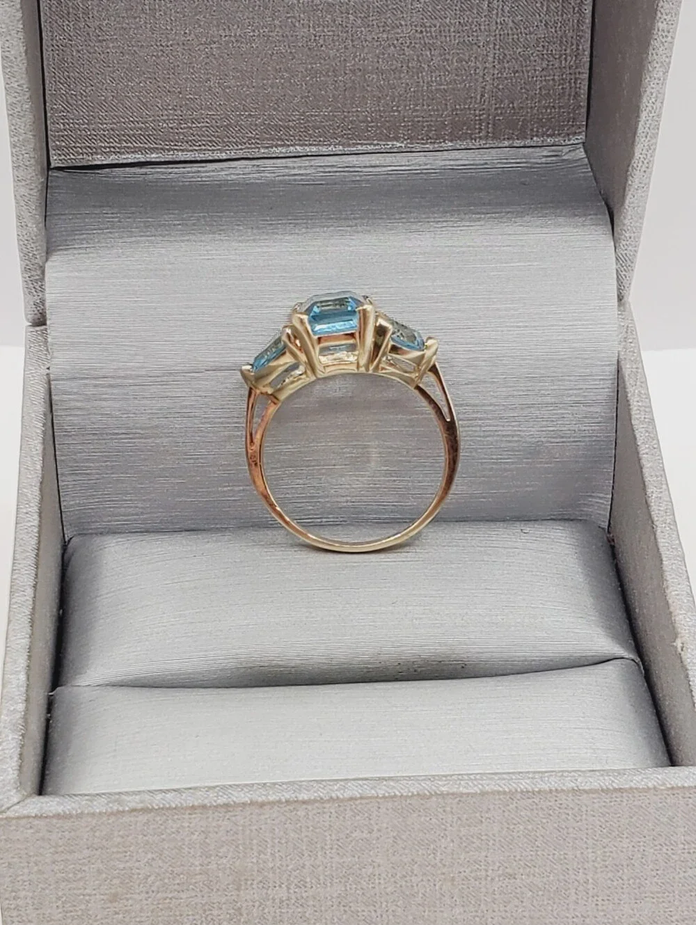 10k Yellow Gold Genuine Blue Topaz Three Stone Ring